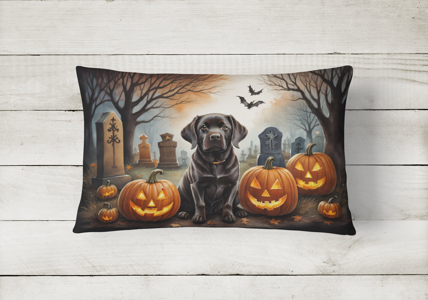 Chocolate Labrador Retriever Spooky Halloween Throw Pillow