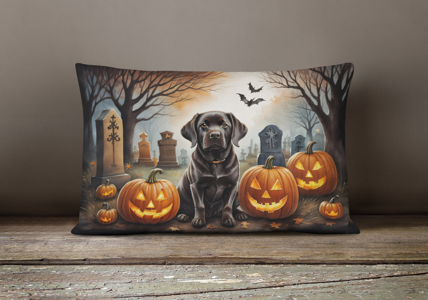 Chocolate Labrador Retriever Spooky Halloween Throw Pillow