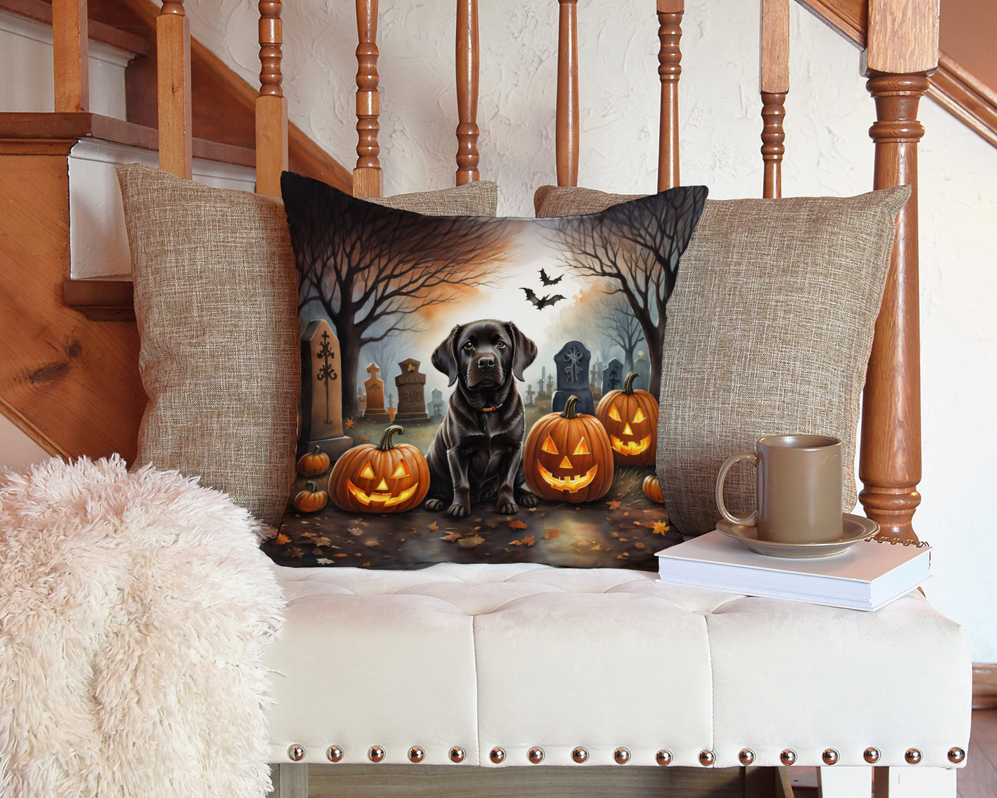 Chocolate Labrador Retriever Spooky Halloween Throw Pillow