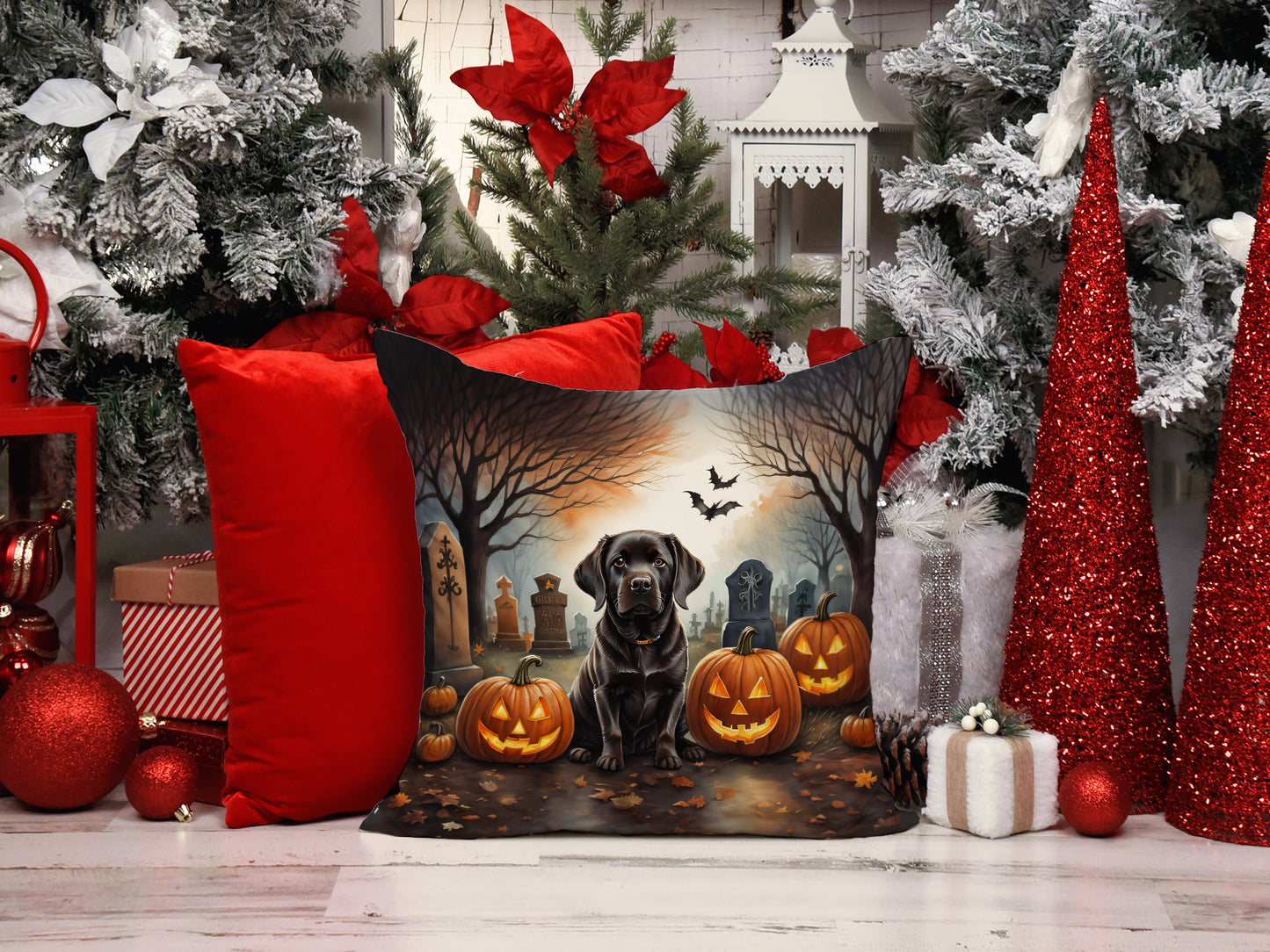 Chocolate Labrador Retriever Spooky Halloween Throw Pillow