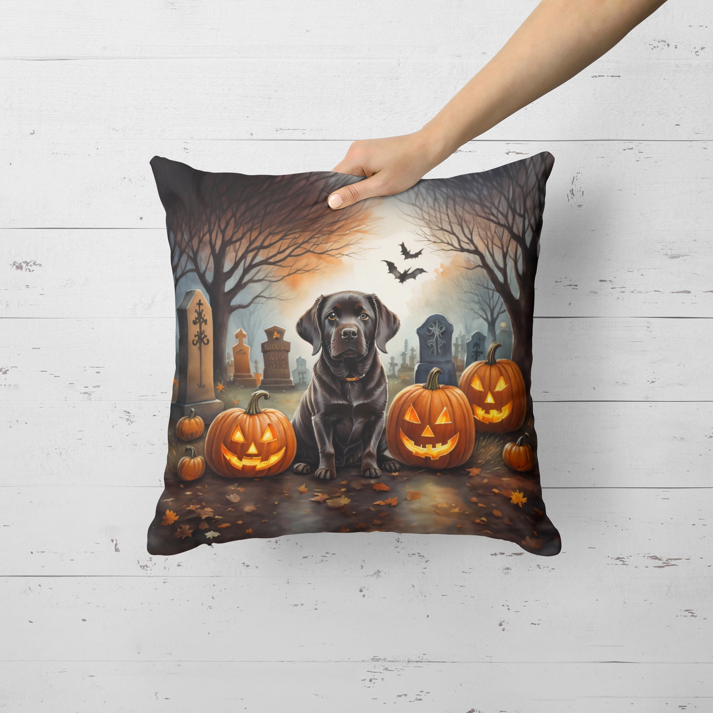 Chocolate Labrador Retriever Spooky Halloween Throw Pillow