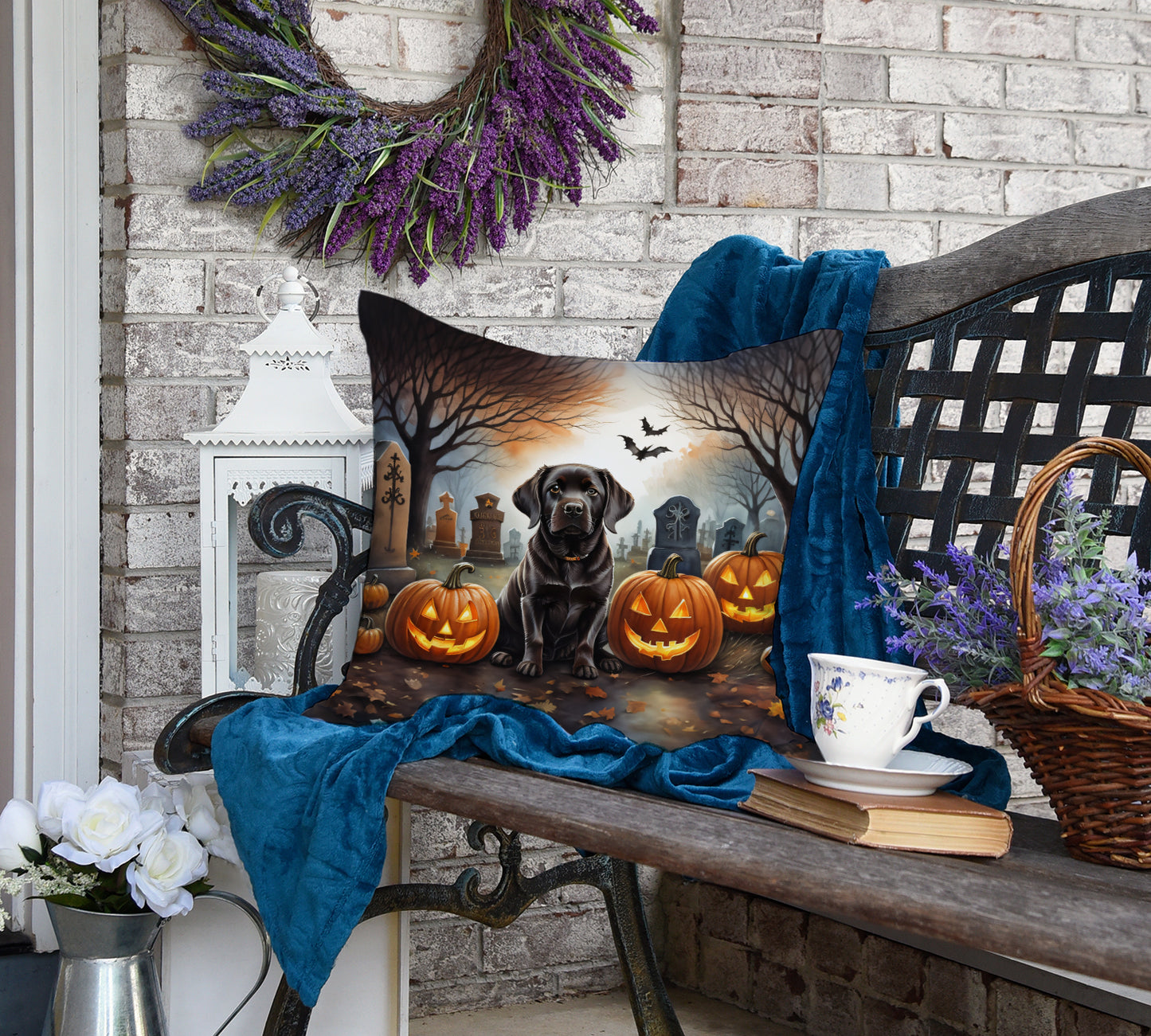 Chocolate Labrador Retriever Spooky Halloween Throw Pillow