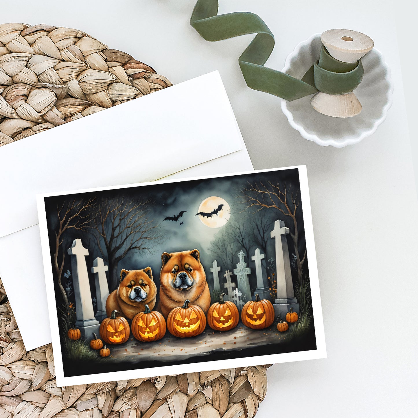 Chow Chow Spooky Halloween Greeting Cards Pack of 8