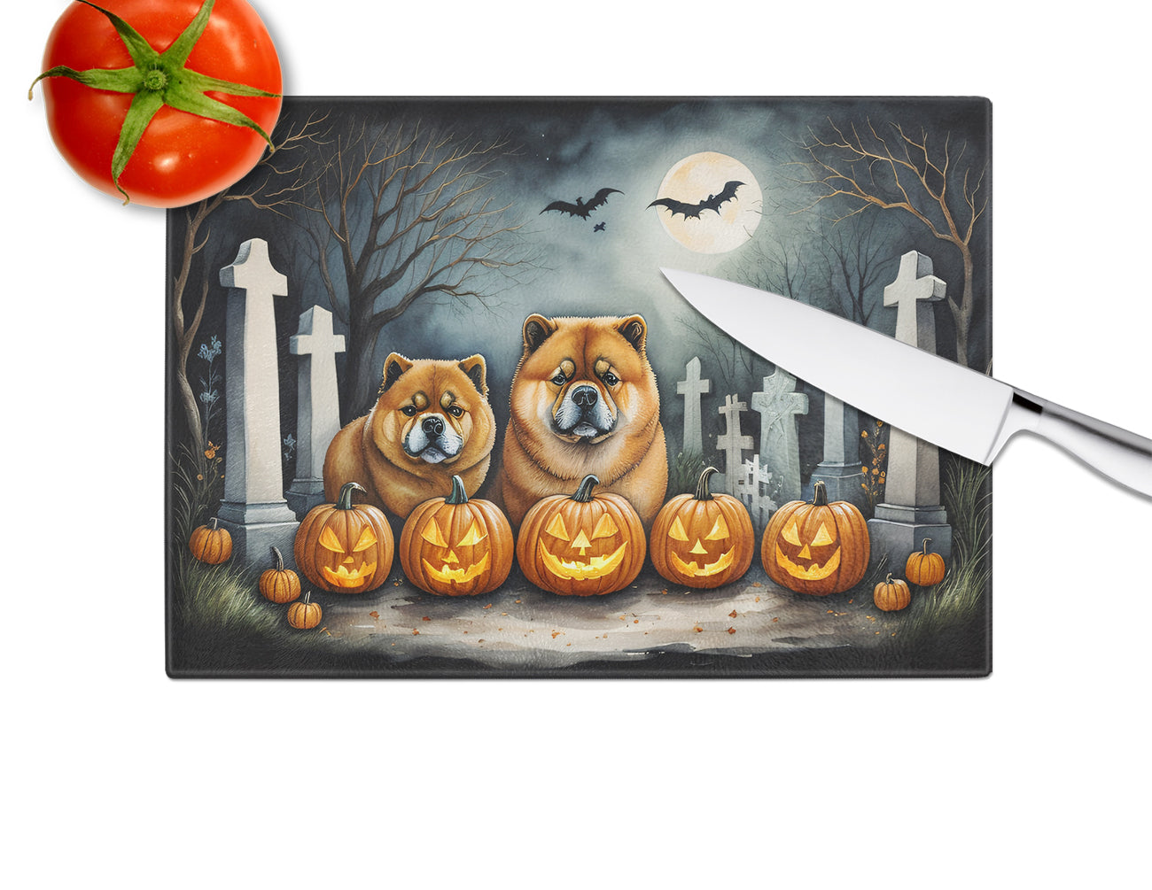 Chow Chow Spooky Halloween Glass Cutting Board