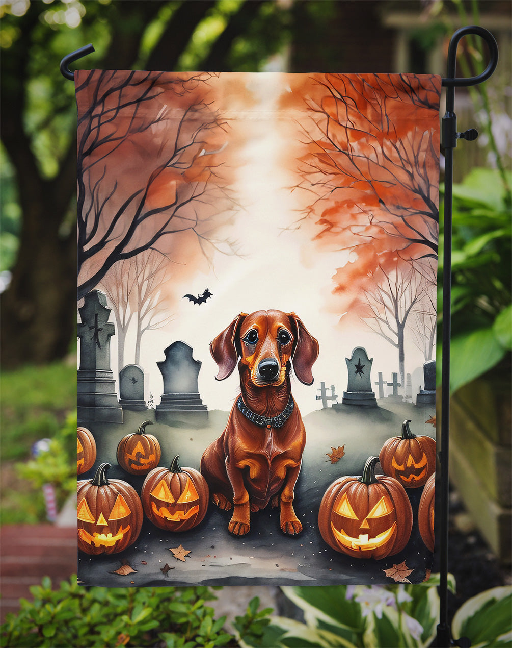 Dachshund Spooky Halloween Garden Flag