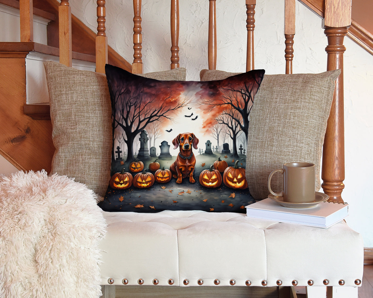 Dachshund Spooky Halloween Throw Pillow