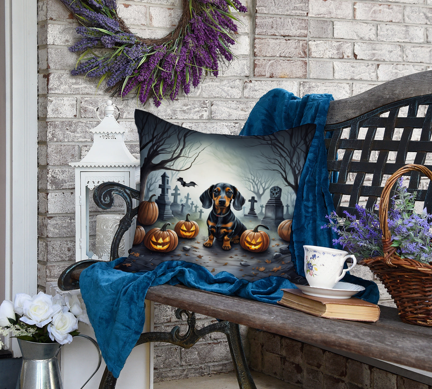 Dachshund Spooky Halloween Throw Pillow