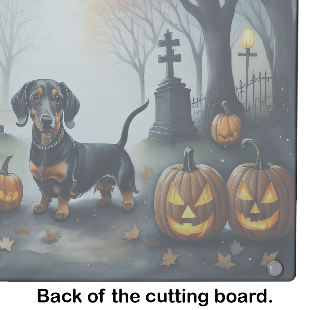 Dachshund Spooky Halloween Glass Cutting Board