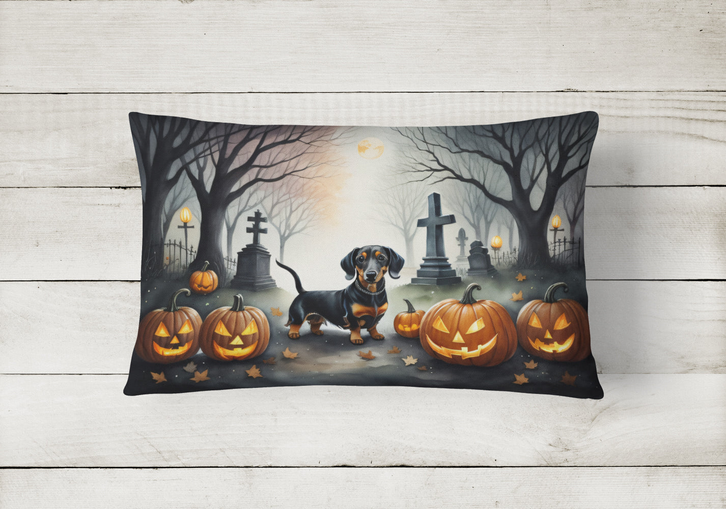 Dachshund Spooky Halloween Throw Pillow