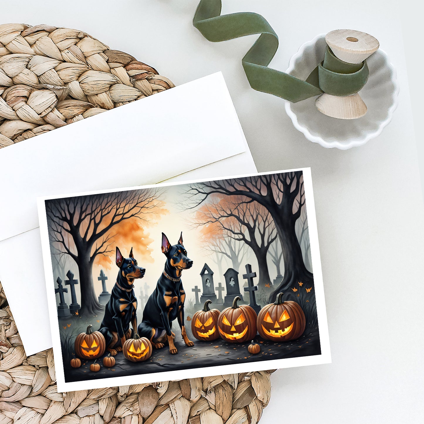Doberman Pinscher Spooky Halloween Greeting Cards Pack of 8