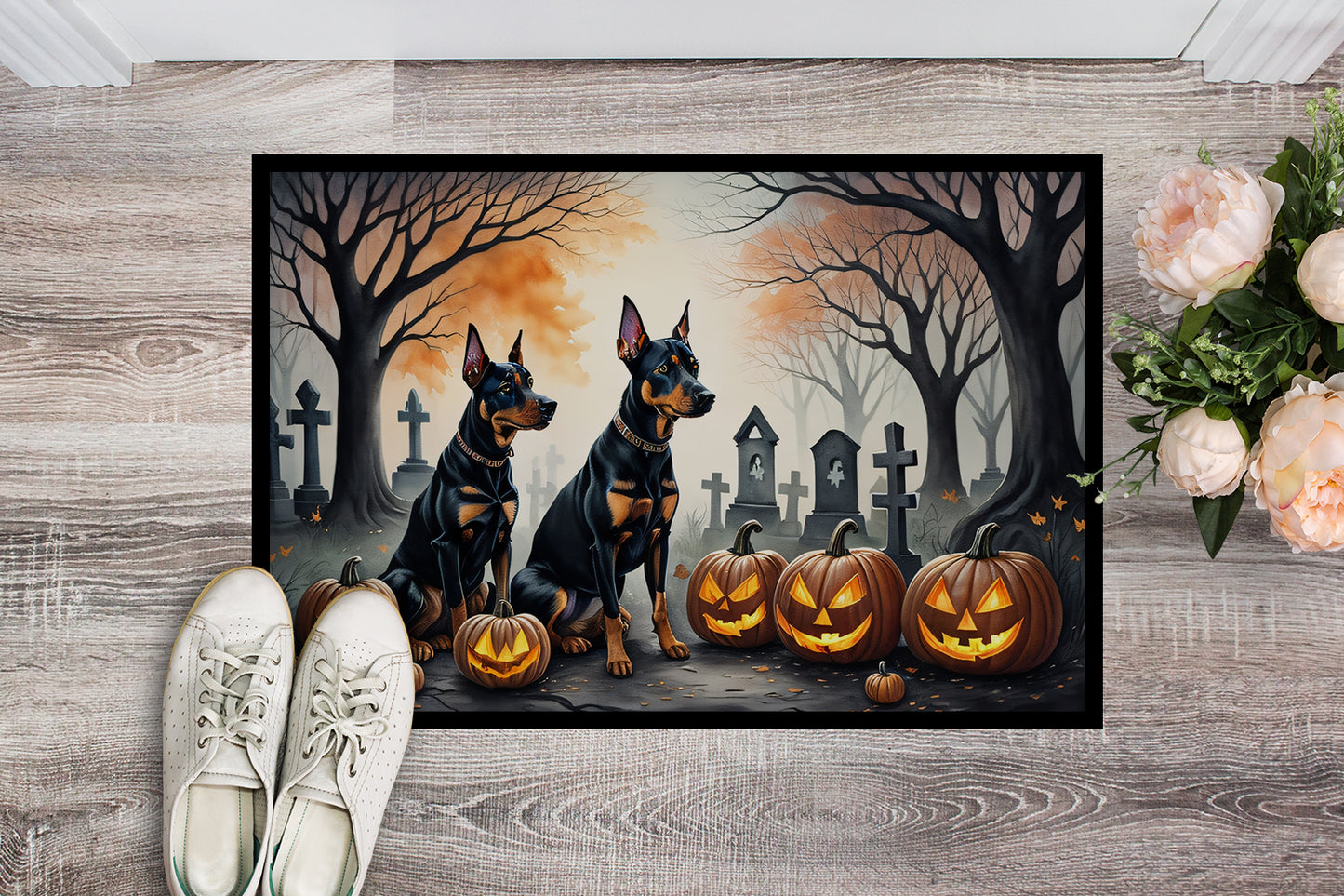 Doberman Pinscher Spooky Halloween Doormat