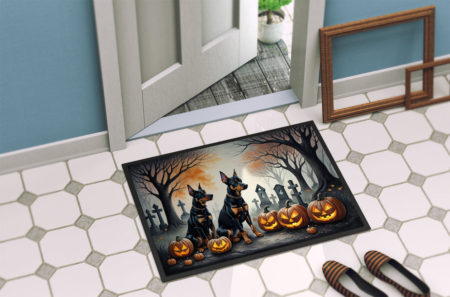 Doberman Pinscher Spooky Halloween Doormat