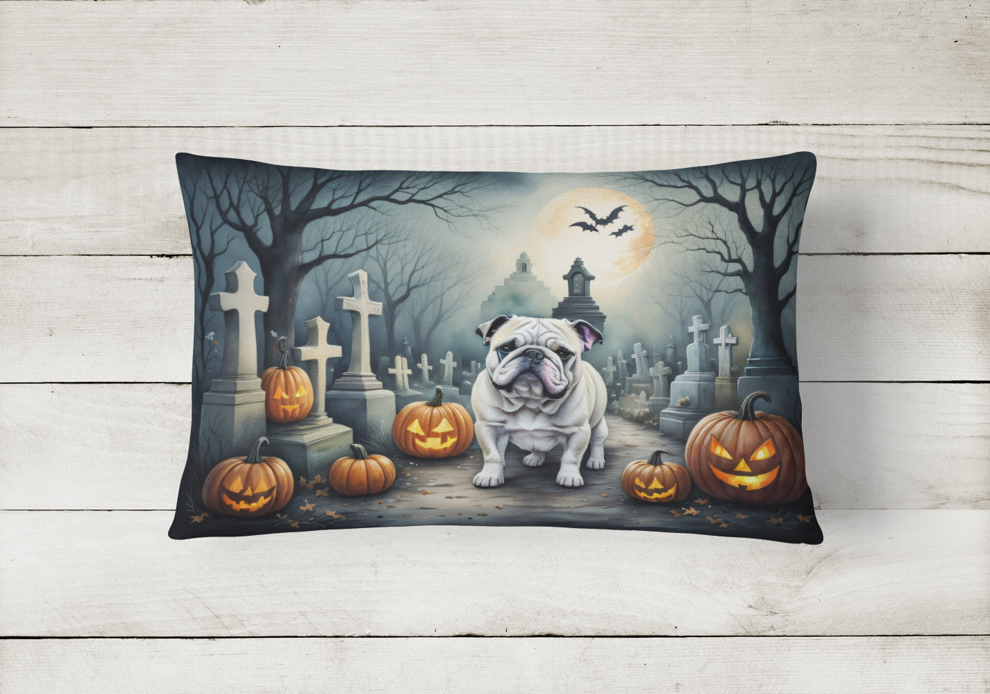 English Bulldog Spooky Halloween Throw Pillow