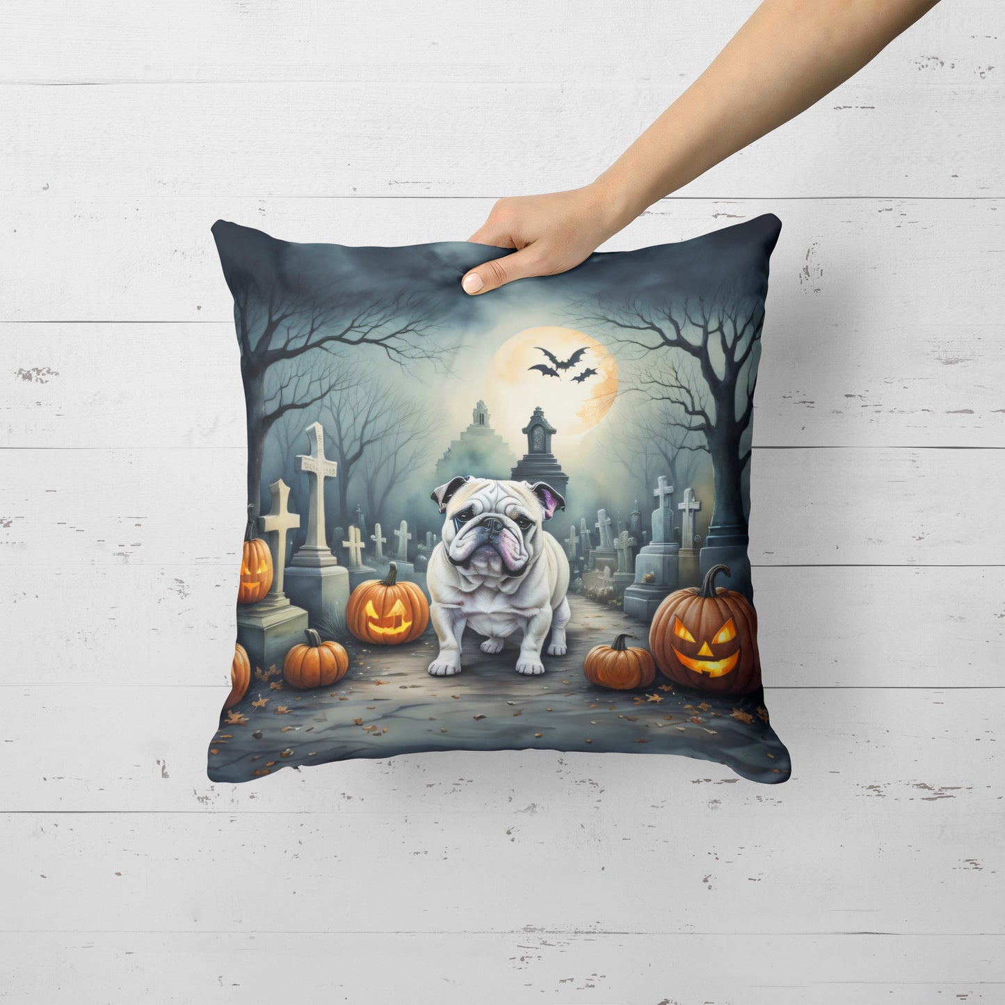 English Bulldog Spooky Halloween Throw Pillow