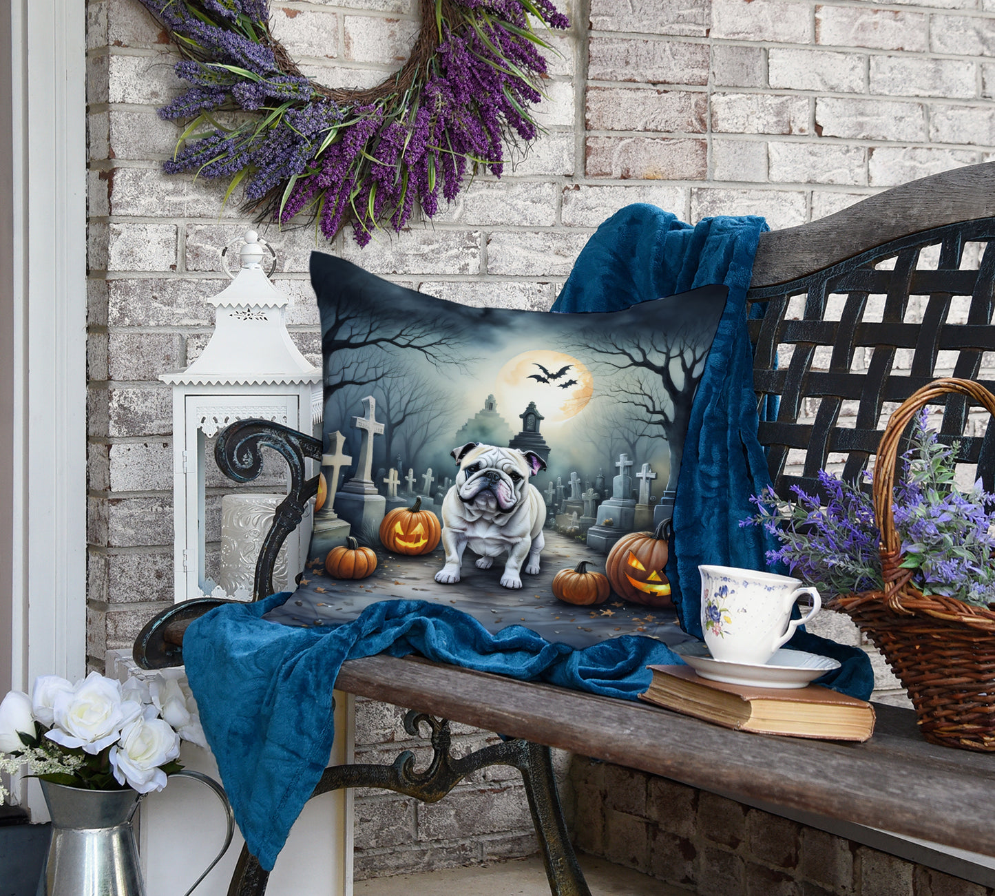 English Bulldog Spooky Halloween Throw Pillow