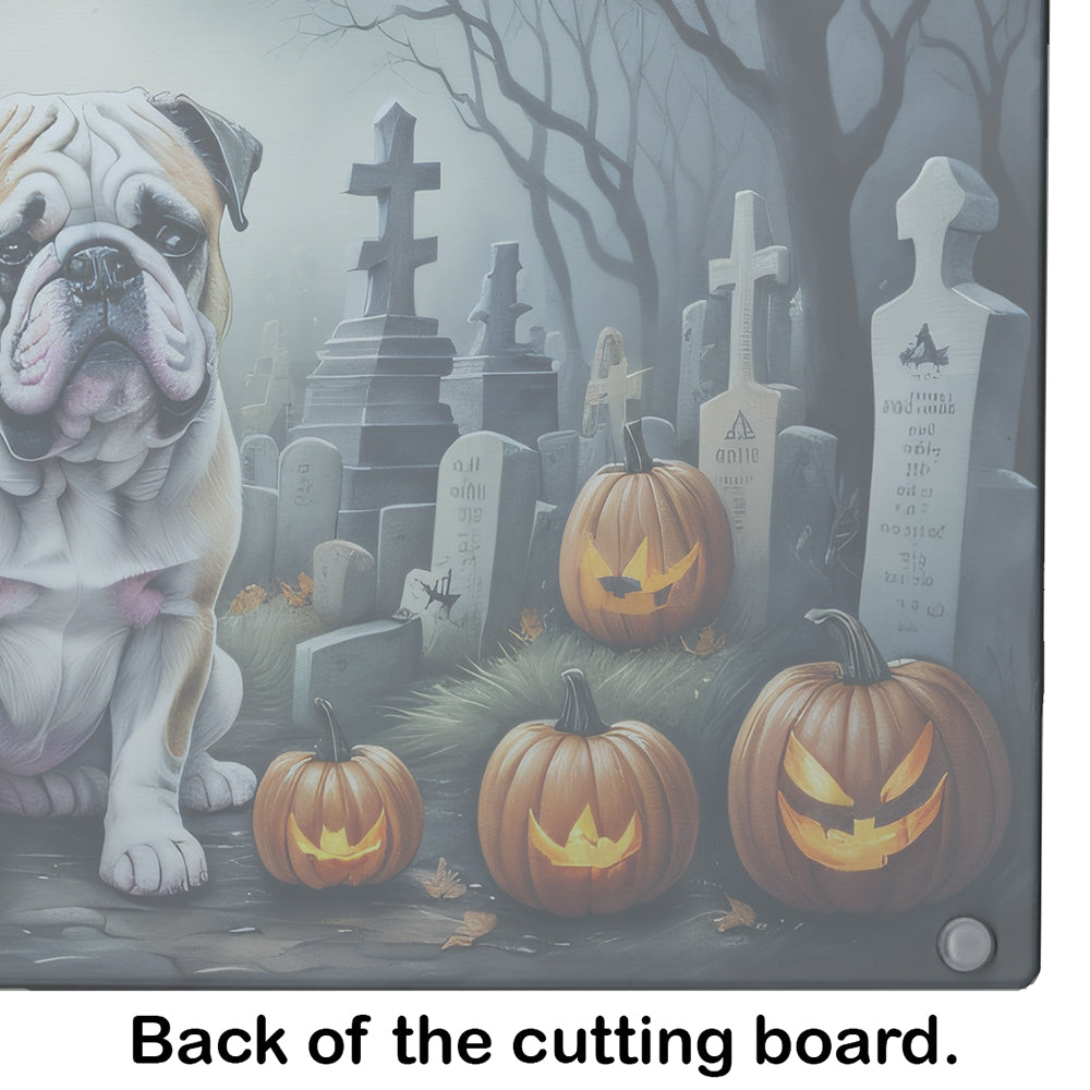 English Bulldog Spooky Halloween Glass Cutting Board