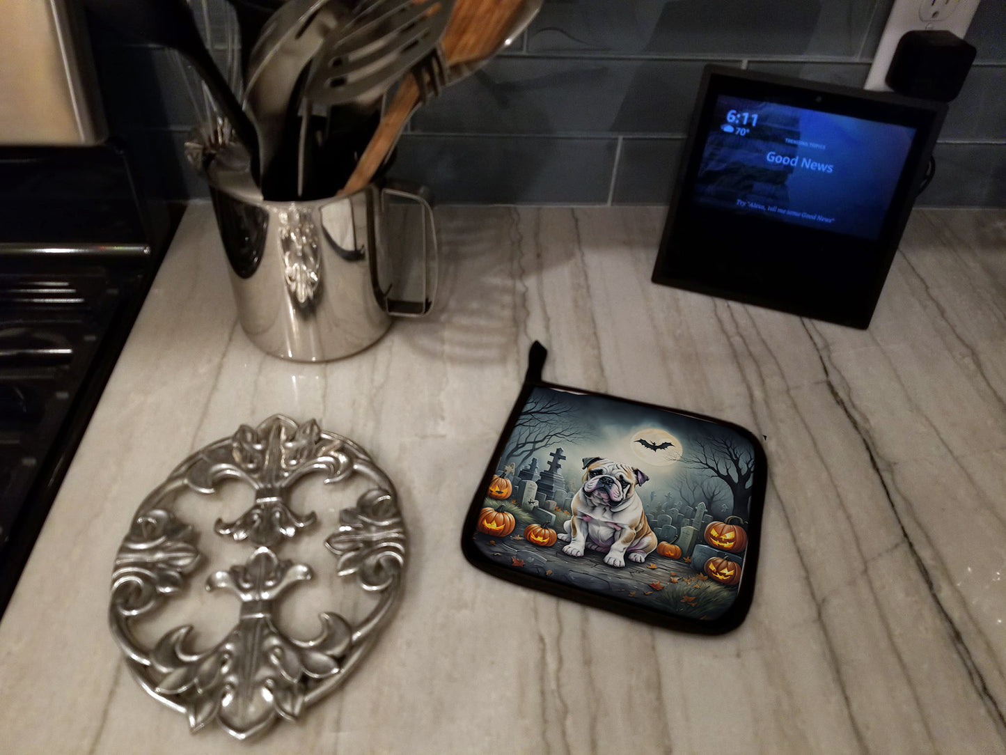 English Bulldog Spooky Halloween Pair of Pot Holders