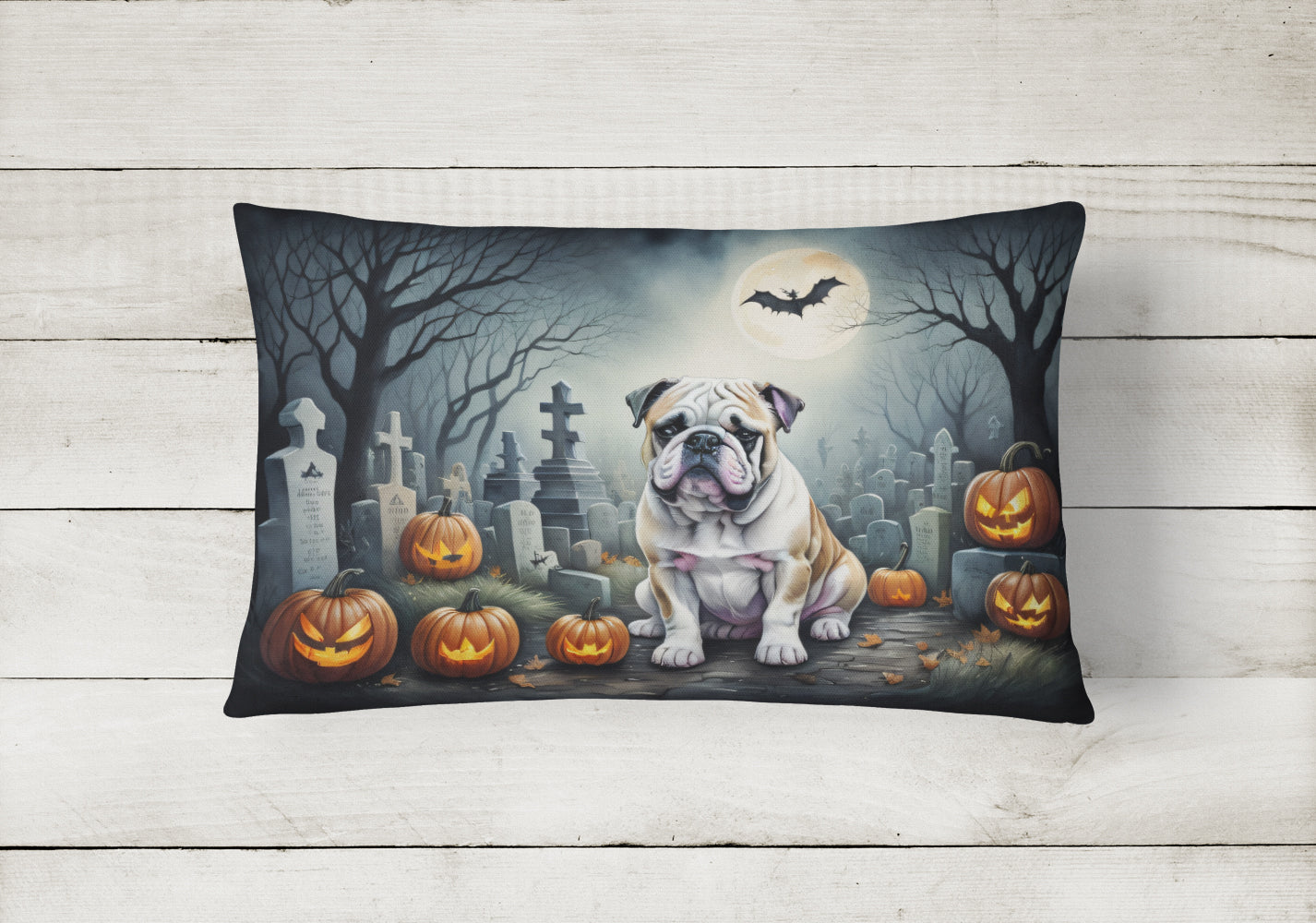 English Bulldog Spooky Halloween Throw Pillow