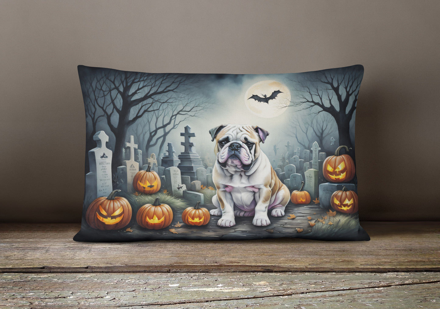 English Bulldog Spooky Halloween Throw Pillow