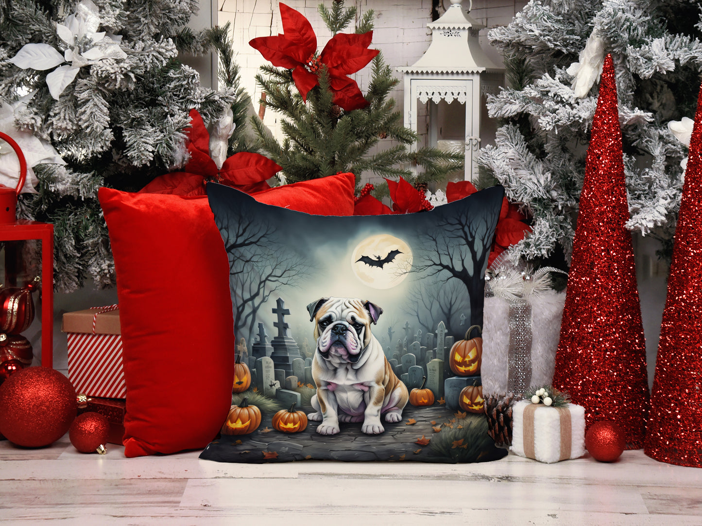 English Bulldog Spooky Halloween Throw Pillow