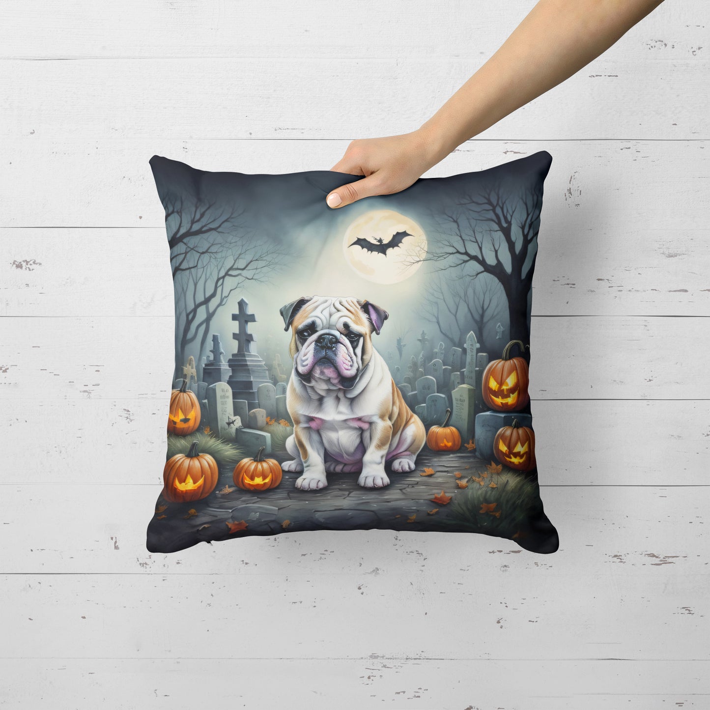 English Bulldog Spooky Halloween Throw Pillow