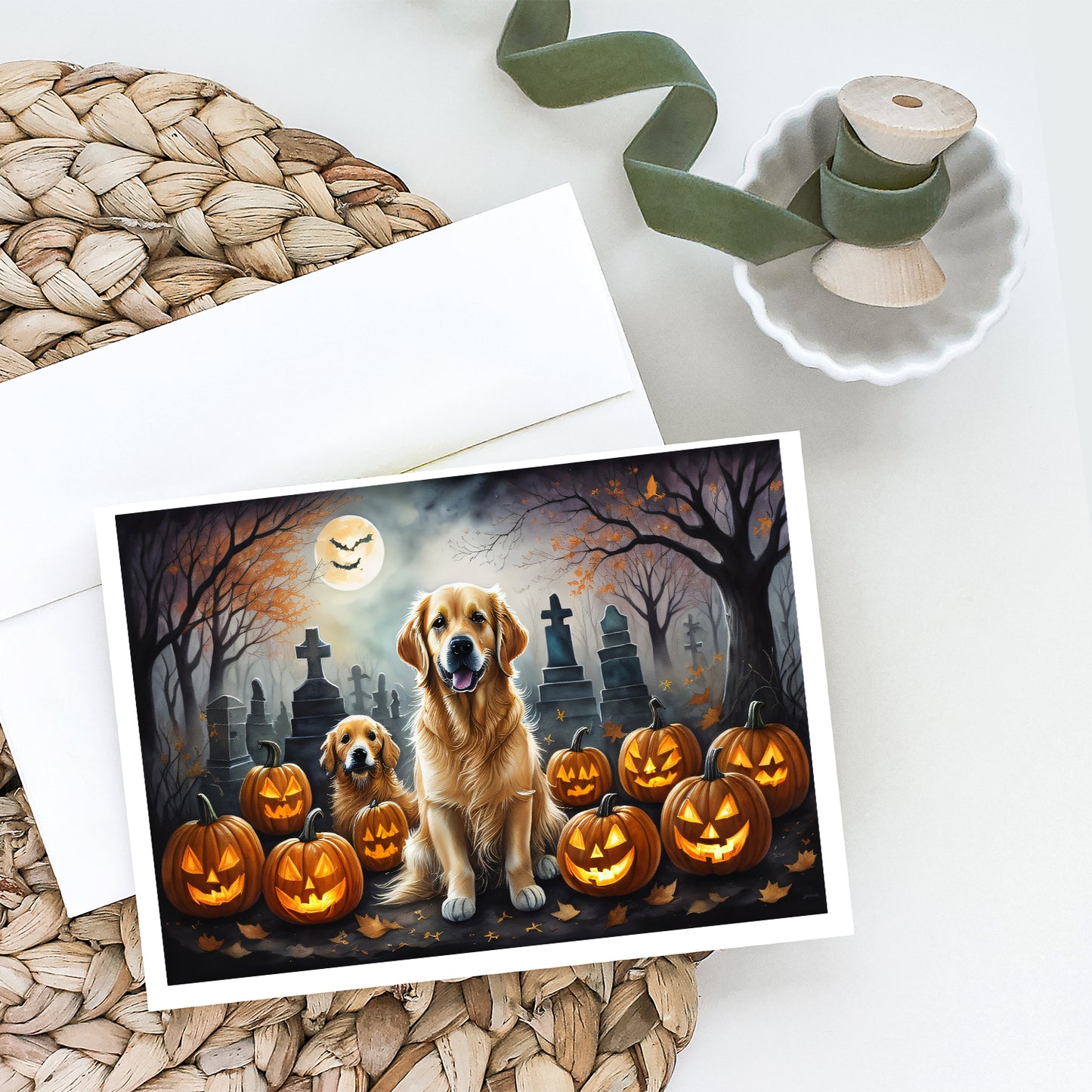 Golden Retriever Spooky Halloween Greeting Cards Pack of 8