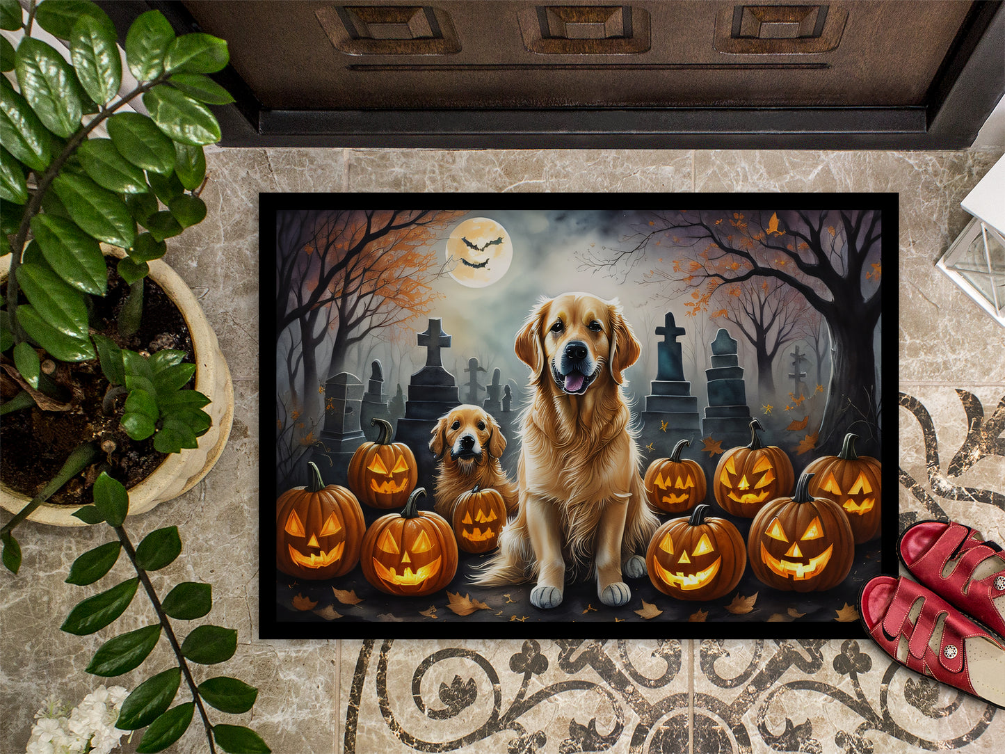 Golden Retriever Spooky Halloween Doormat