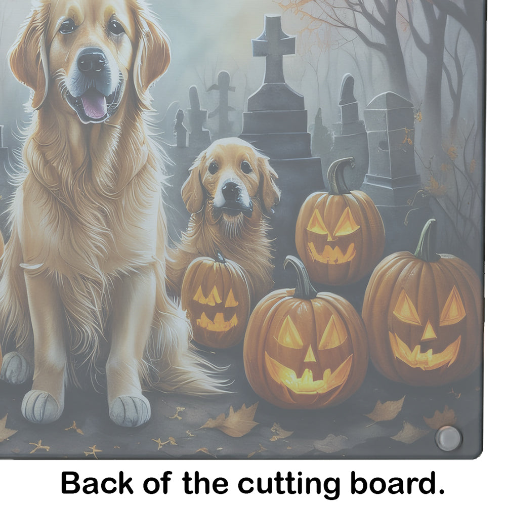 Golden Retriever Spooky Halloween Glass Cutting Board