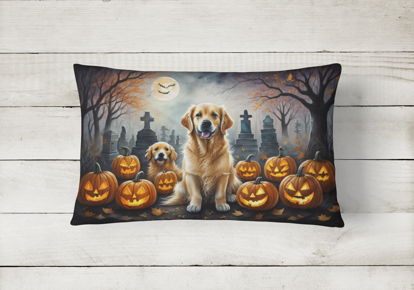 Golden Retriever Spooky Halloween Throw Pillow