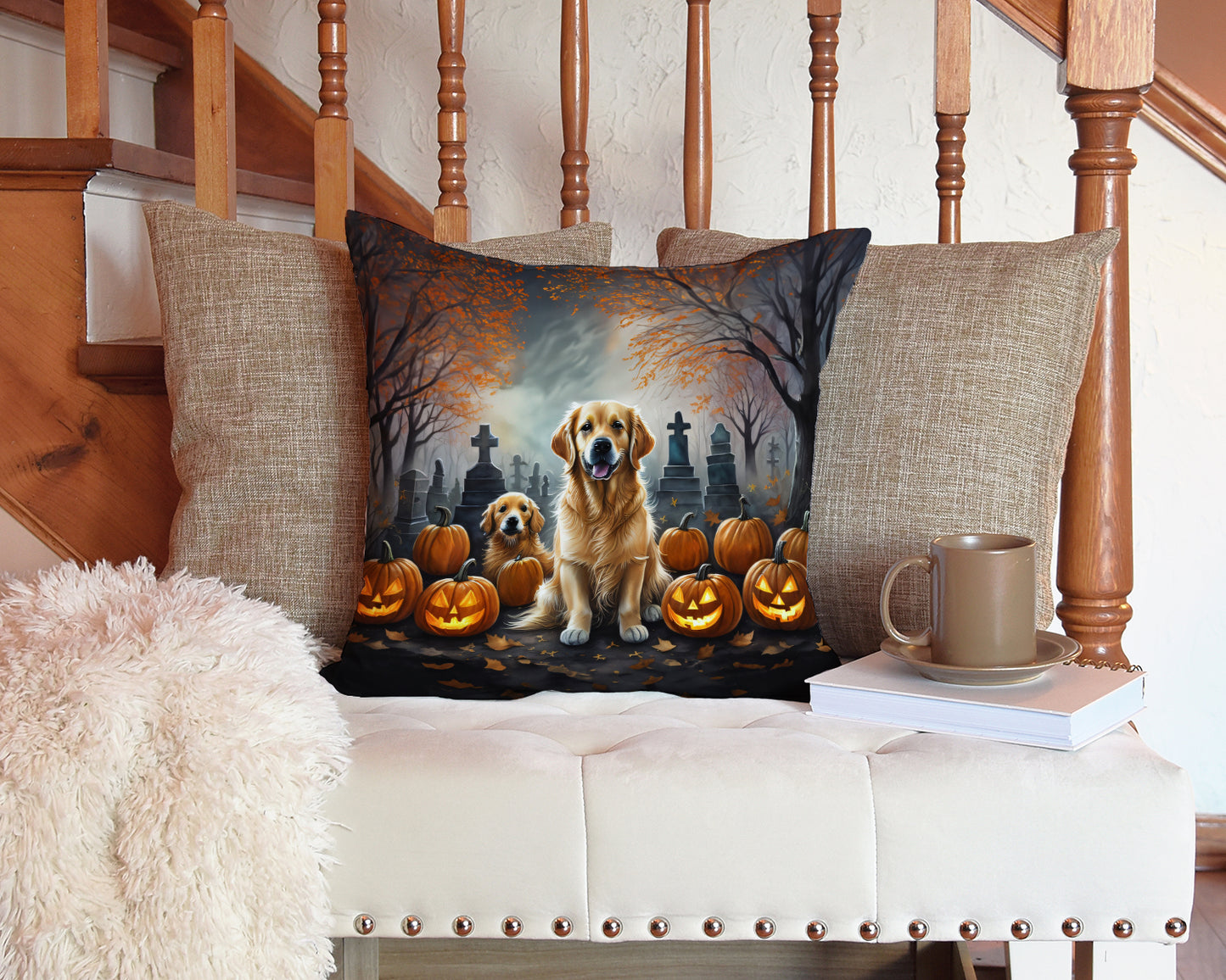 Golden Retriever Spooky Halloween Throw Pillow