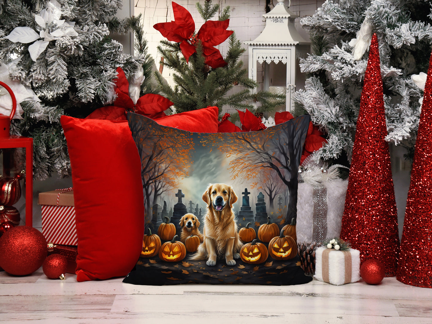 Golden Retriever Spooky Halloween Throw Pillow