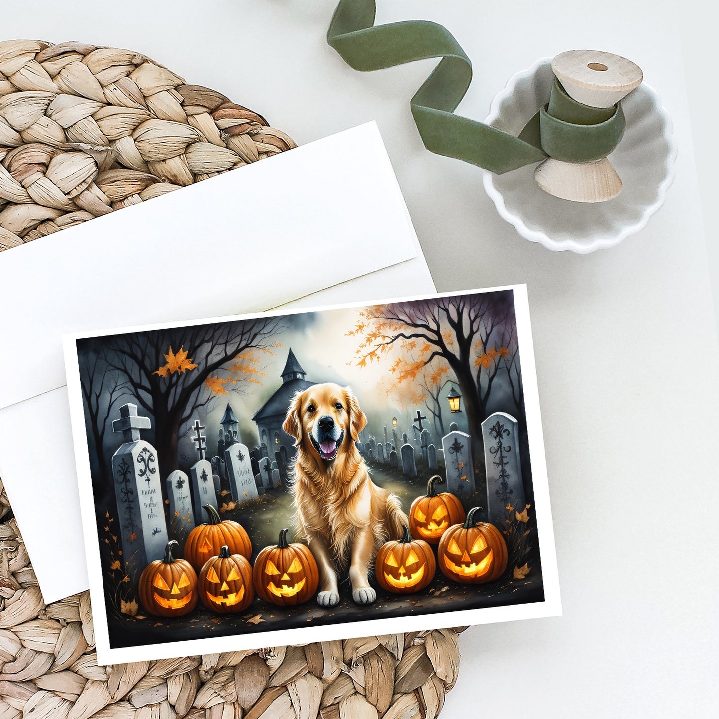 Golden Retriever Spooky Halloween Greeting Cards Pack of 8