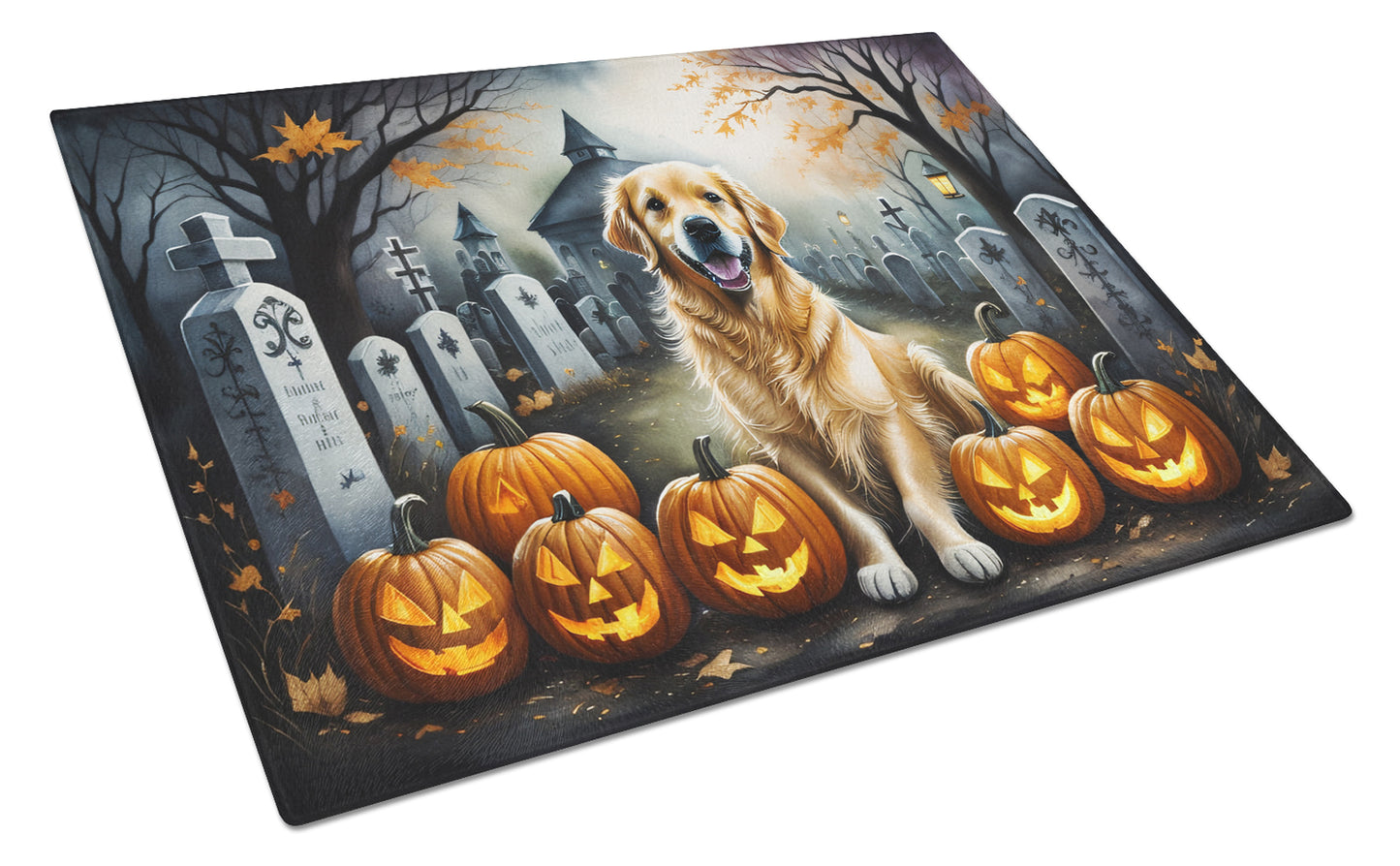 Buy this Golden Retriever Spooky Halloween Glass Cutting Board