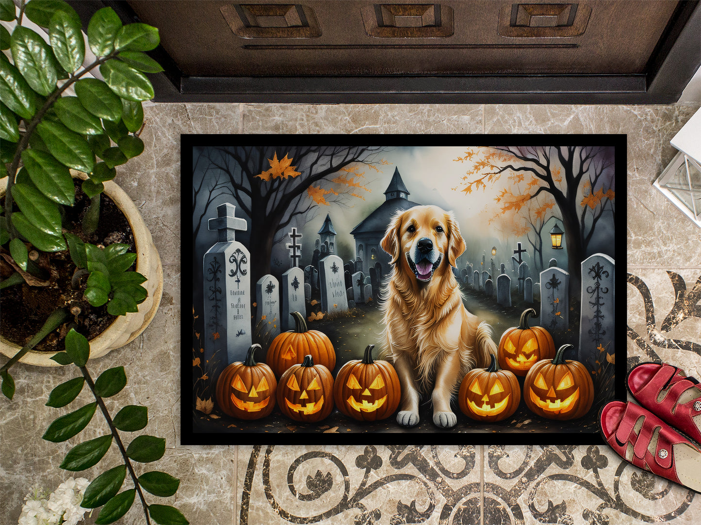 Golden Retriever Spooky Halloween Doormat