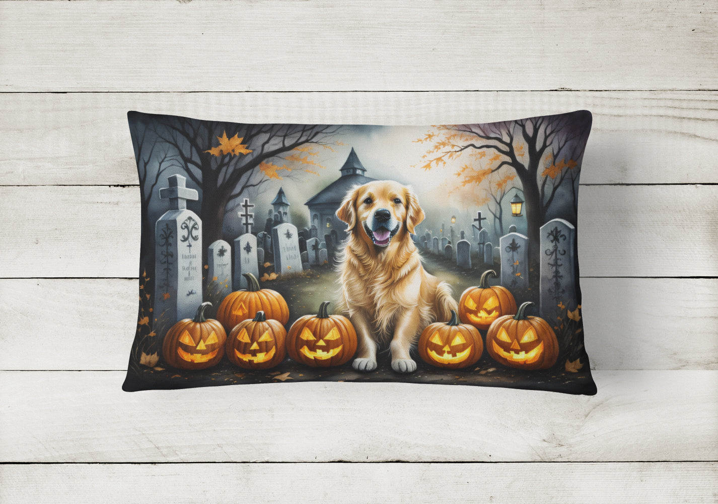 Golden Retriever Spooky Halloween Throw Pillow