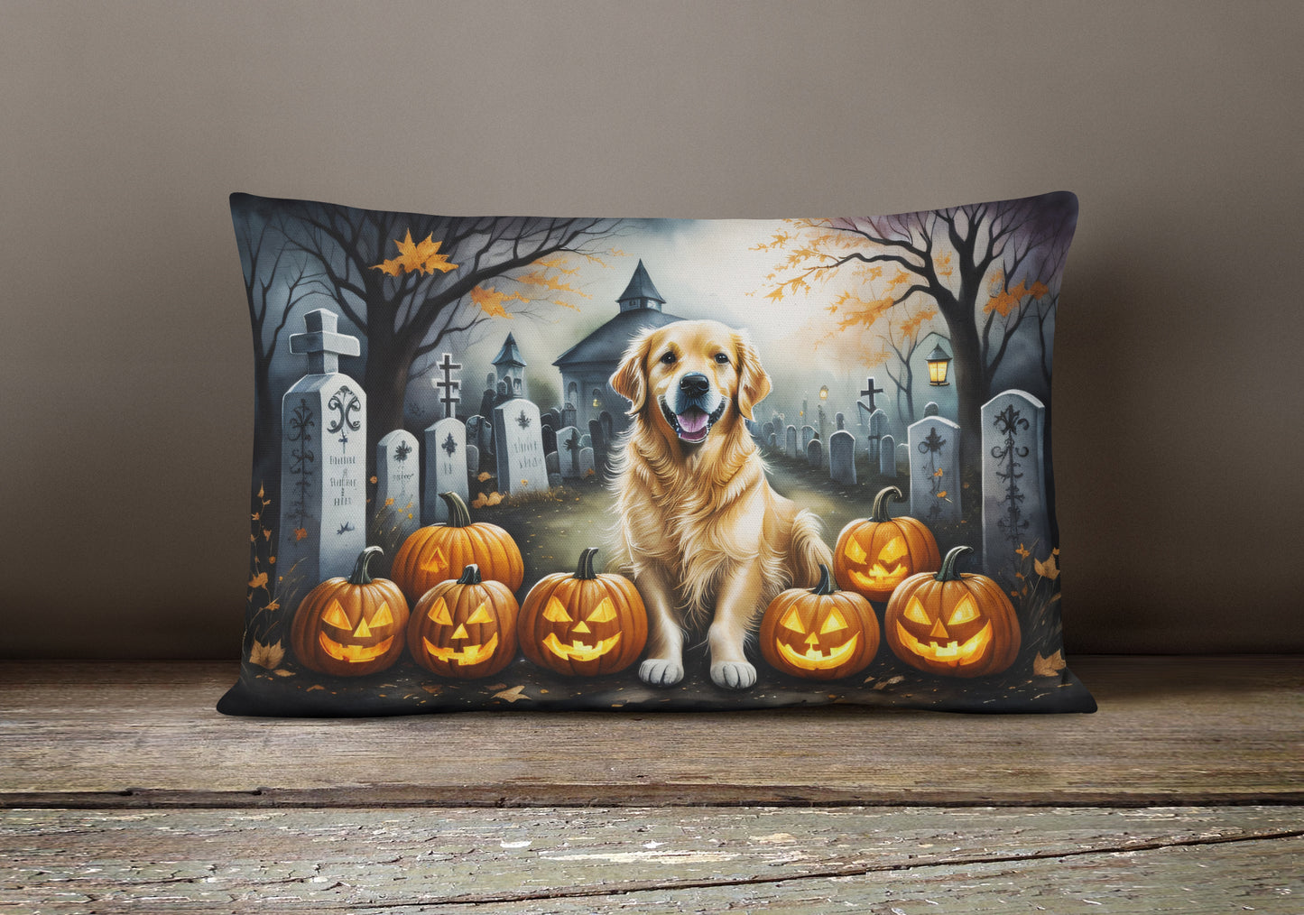 Golden Retriever Spooky Halloween Throw Pillow