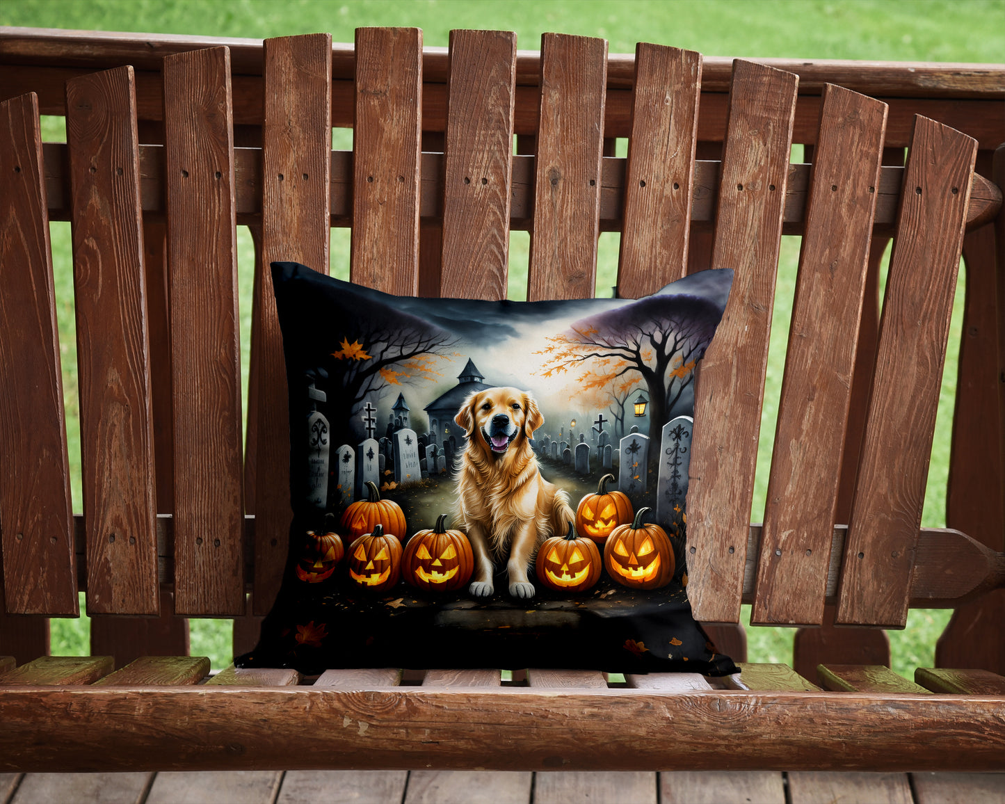 Golden Retriever Spooky Halloween Throw Pillow