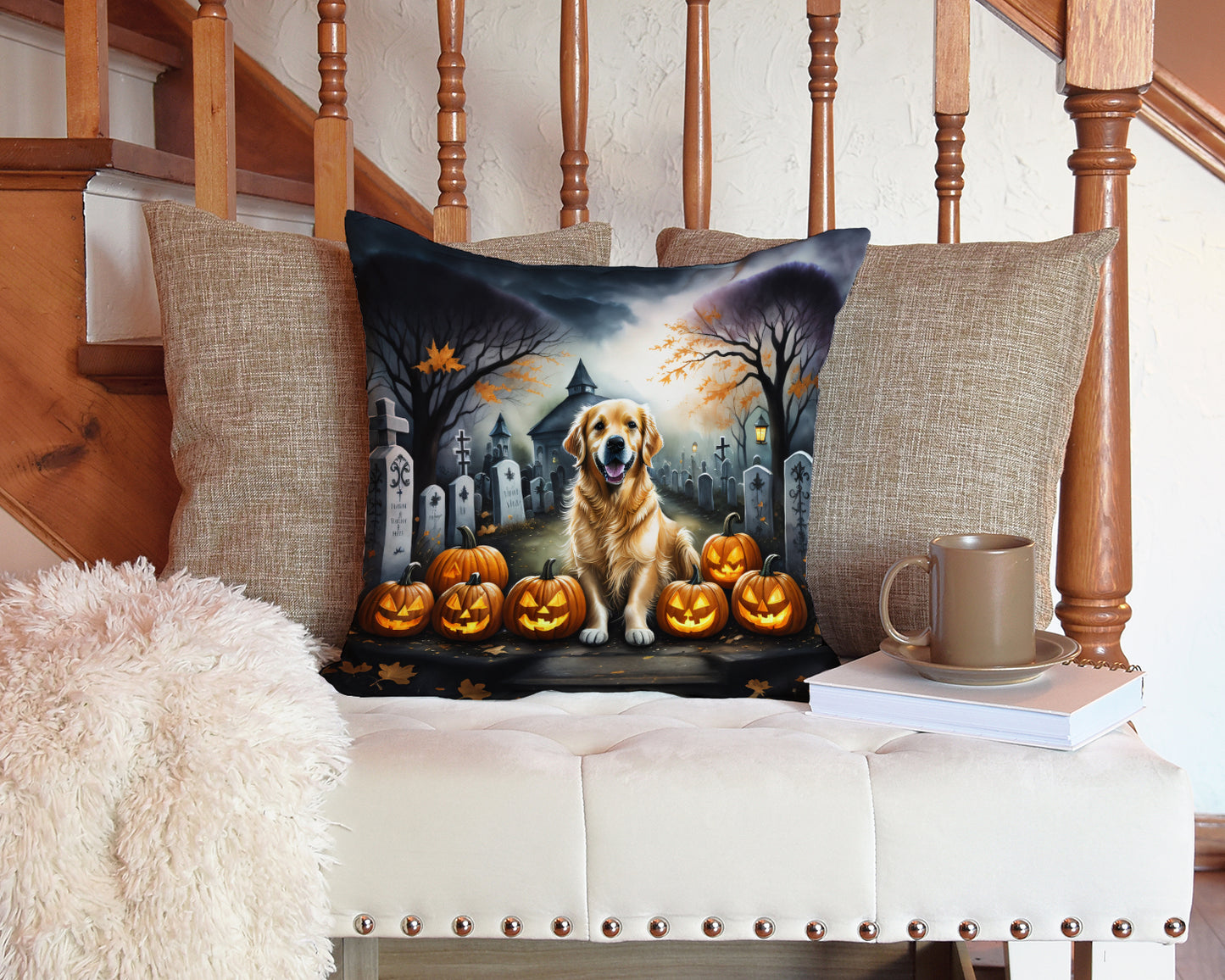 Golden Retriever Spooky Halloween Throw Pillow