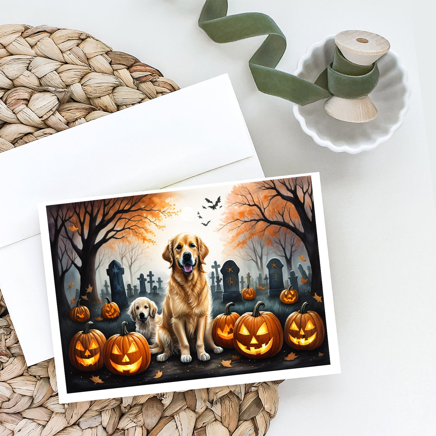 Golden Retriever Spooky Halloween Greeting Cards Pack of 8