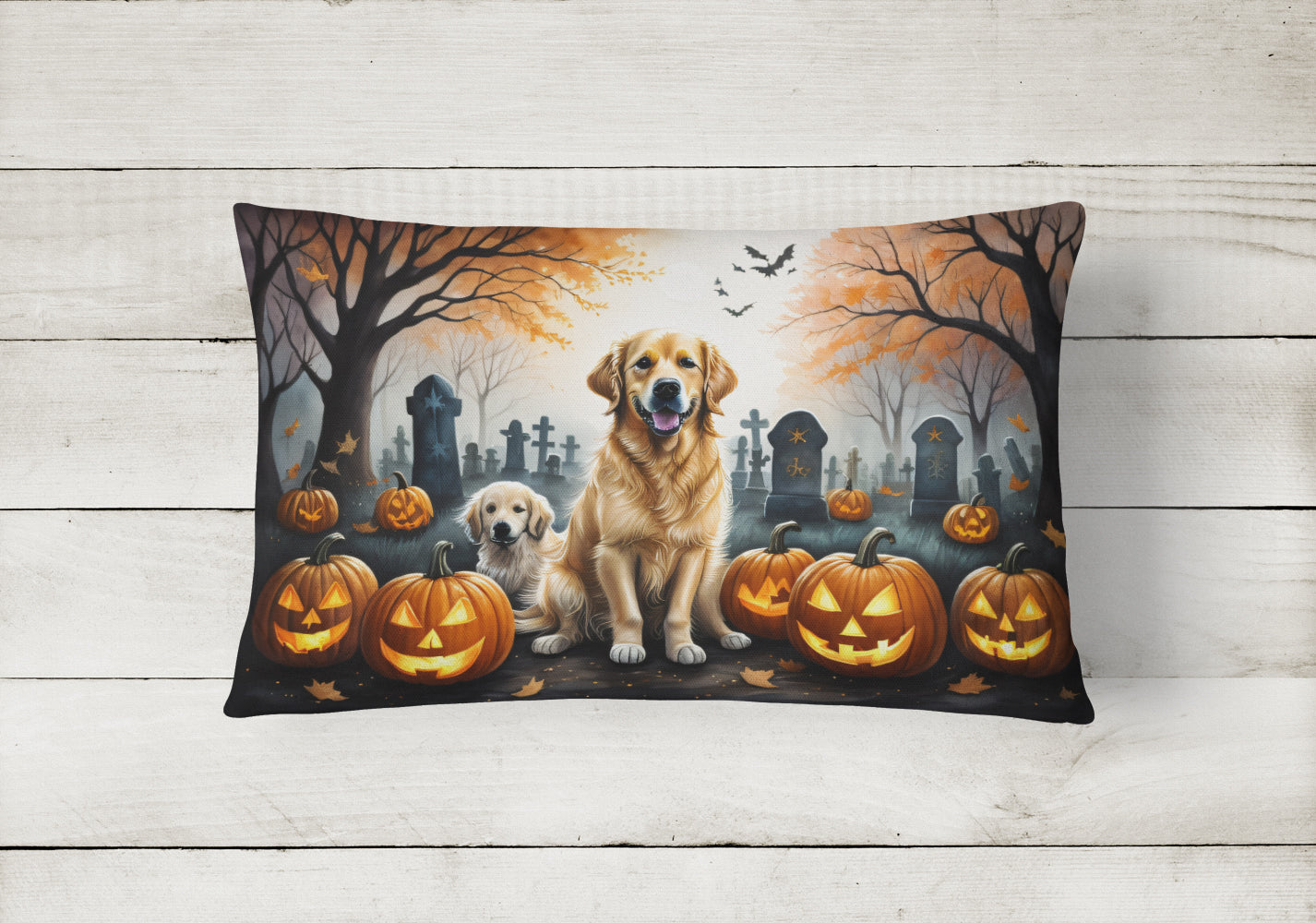 Golden Retriever Spooky Halloween Throw Pillow