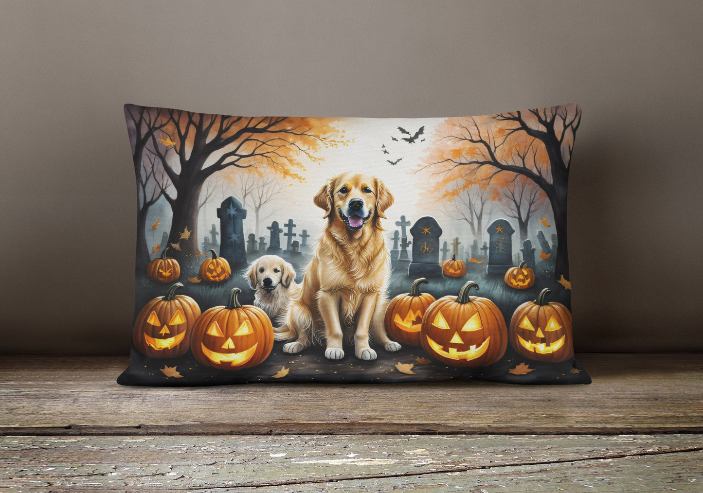 Golden Retriever Spooky Halloween Throw Pillow