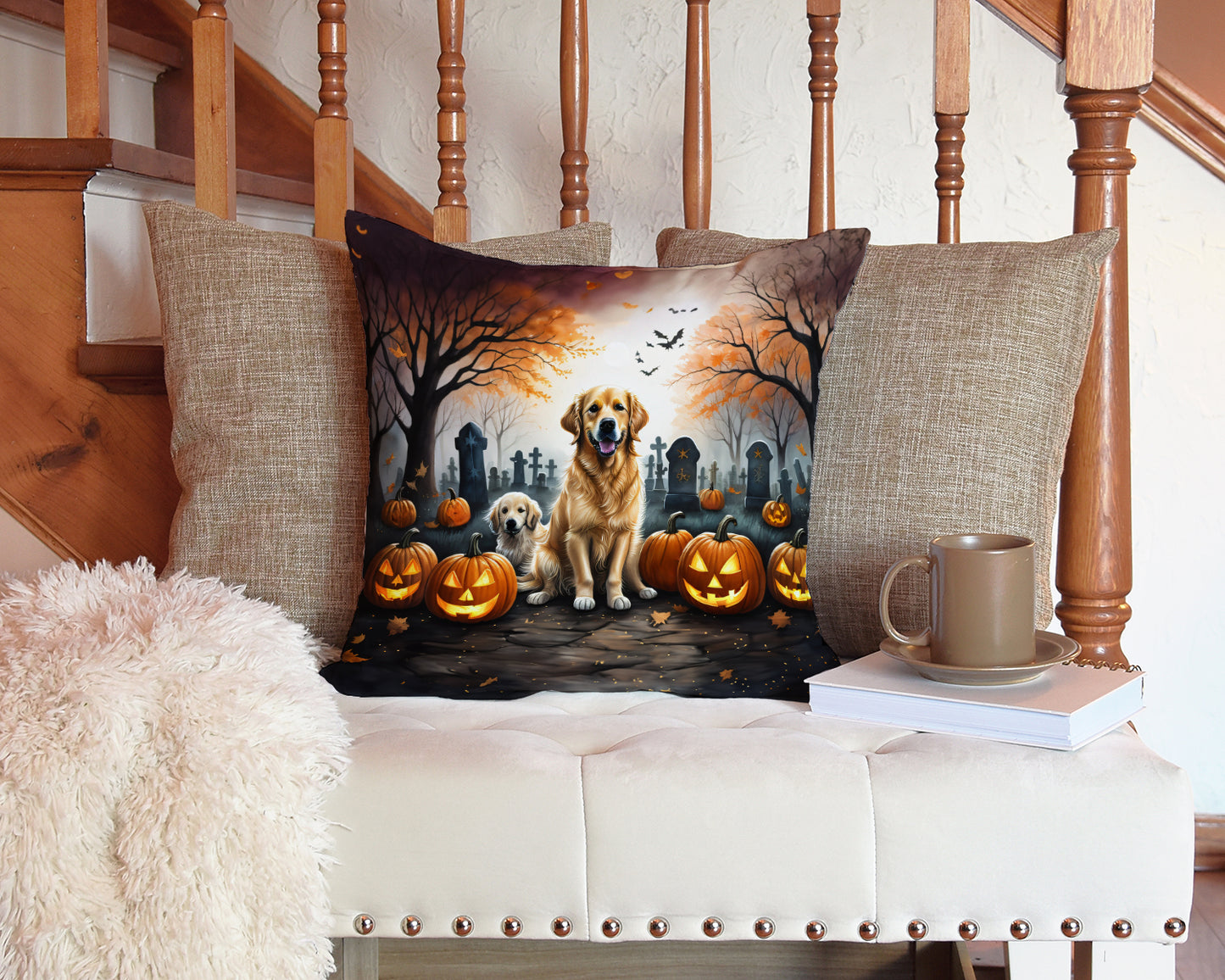 Golden Retriever Spooky Halloween Throw Pillow