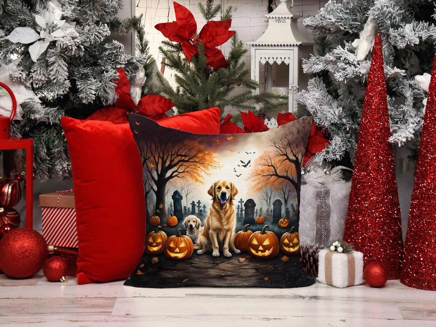 Golden Retriever Spooky Halloween Throw Pillow