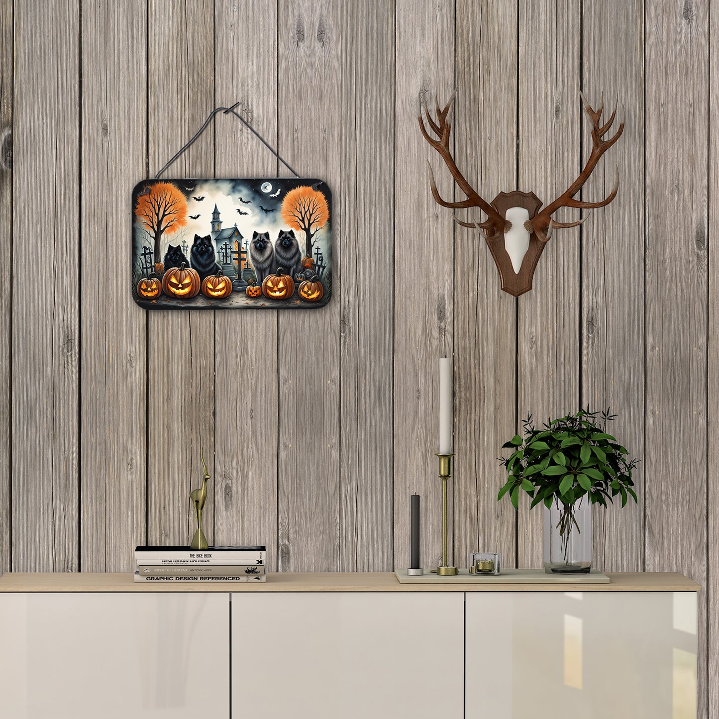 Keeshond Spooky Halloween Wall or Door Hanging Prints