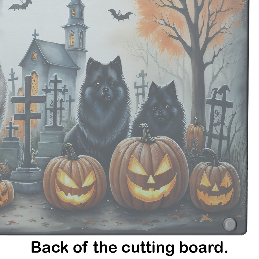 Keeshond Spooky Halloween Glass Cutting Board