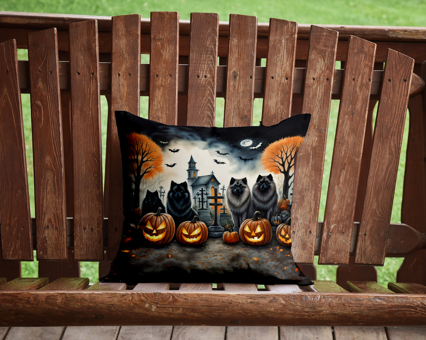 Keeshond Spooky Halloween Throw Pillow