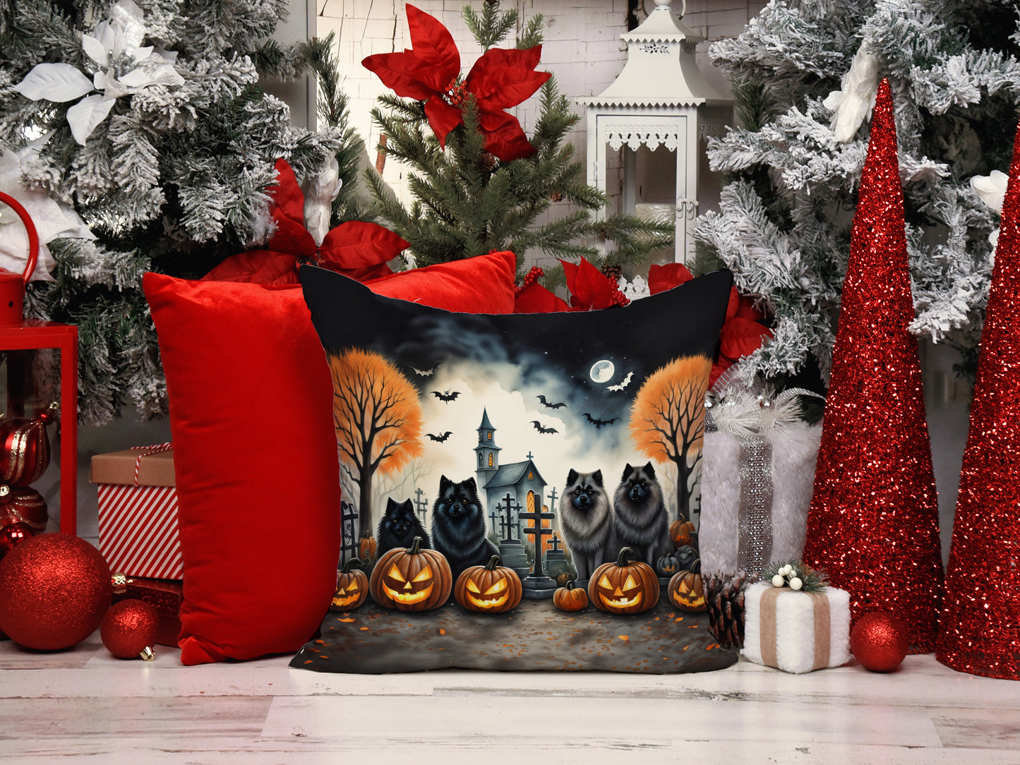 Keeshond Spooky Halloween Throw Pillow