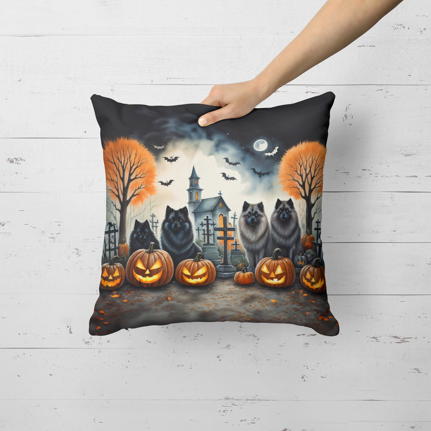 Keeshond Spooky Halloween Throw Pillow