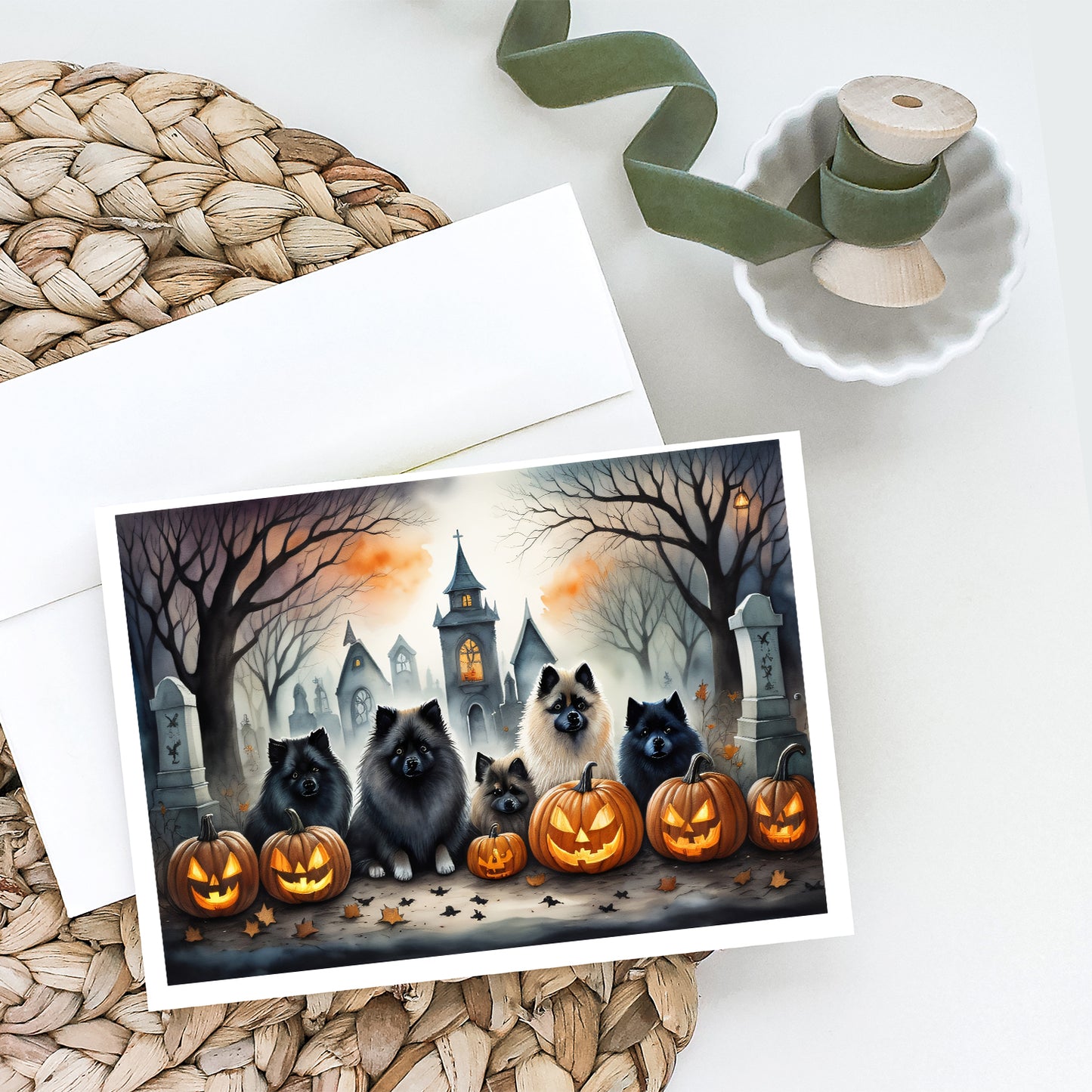 Keeshond Spooky Halloween Greeting Cards Pack of 8