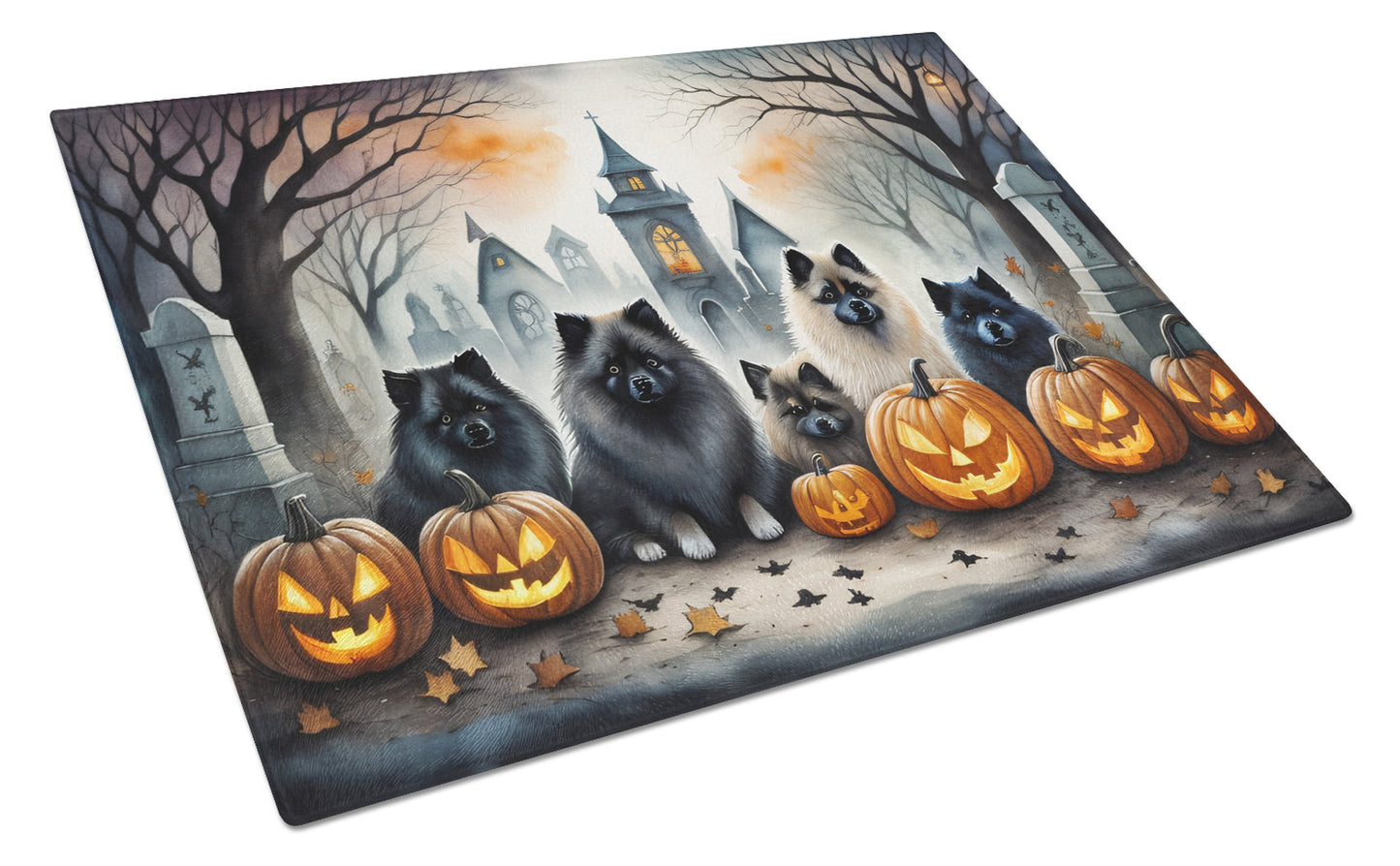 Buy this Keeshond Spooky Halloween Glass Cutting Board